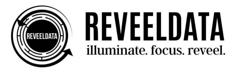 ReveelData Logo with illuminate. focus. reveel.